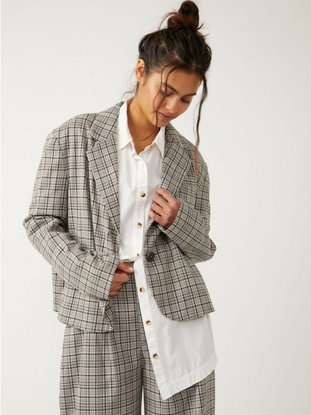 Free People We The Free Plaid Casual Blazer in Gray and Black Size XL